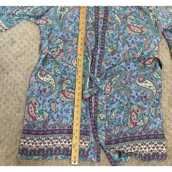 100% Silk Belted Kimono Robe W/ Bell Sleeves. Made In India. Vibrant Midi Blue - Picture 9 of 12